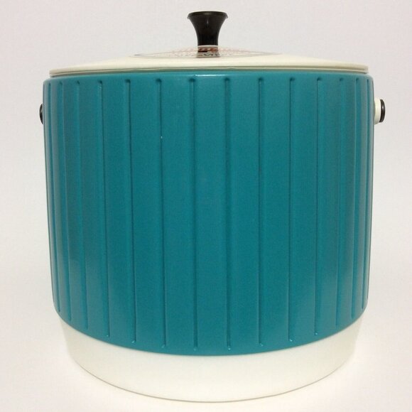 Vintage Thermos Plastic Ice Bucket Teal White Bar Restaurant Man Cave Decor - Picture 5 of 12